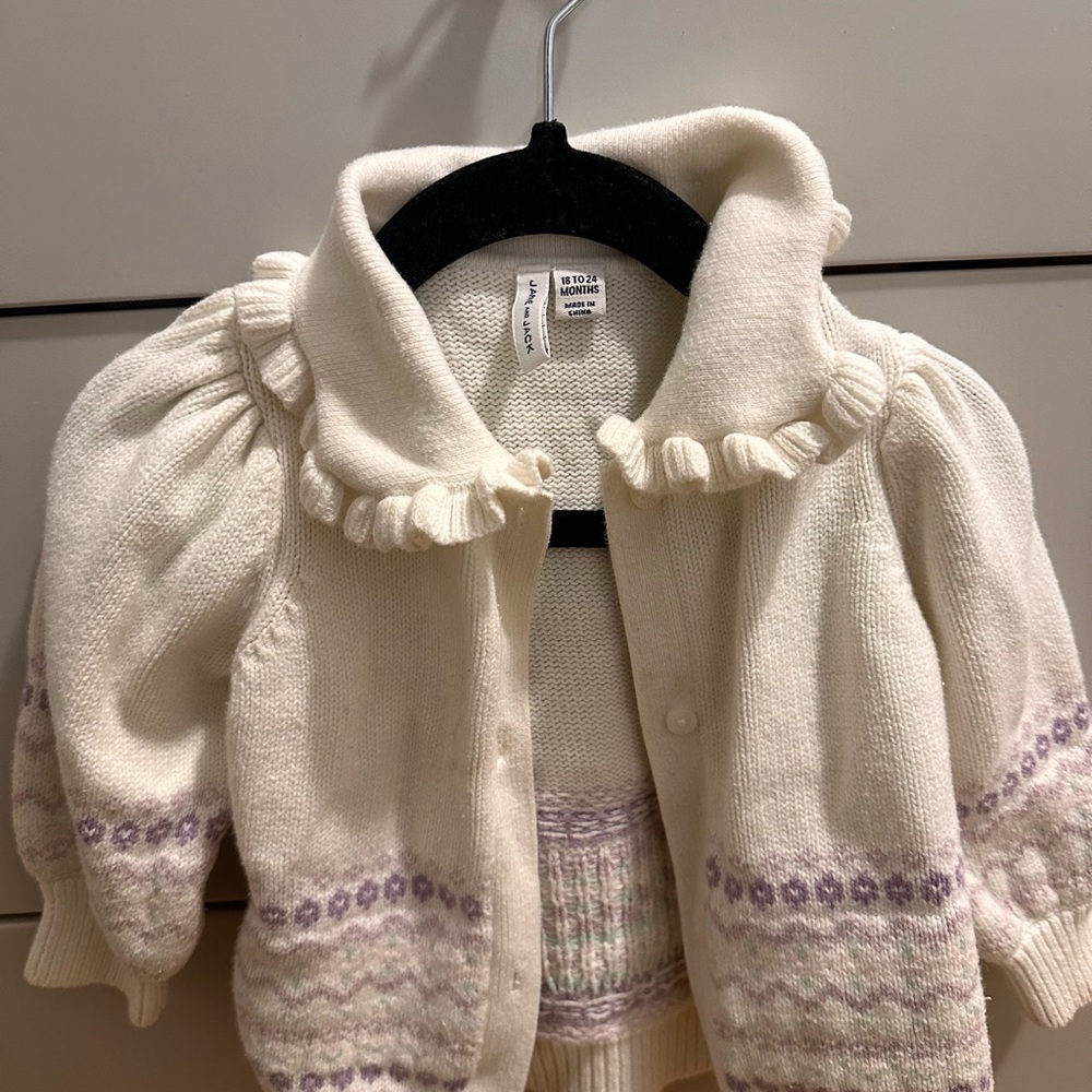 Janie and Jack Cream and Lavender Knit Cardigan